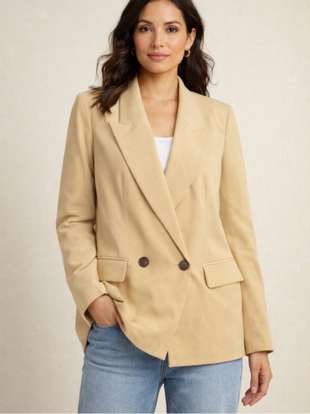 A new day L Double-Breasted Tan Blazer Jacket